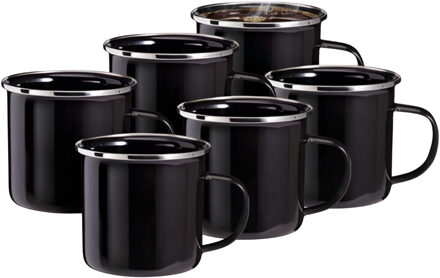 Redcliffs Drinkmokken - 10x stuks - zwart - 350 ml - emaille - kamperen/outdoor - mokken/bekers