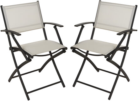 Redcliffs Klapstoel - 2x - beige - opklapbaar - 46 x 52 x 85 cm - staal/polyester - campingstoel/tuinstoel