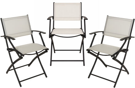 Redcliffs Klapstoel - 3x - beige - opklapbaar - 46 x 52 x 85 cm - staal/polyester - campingstoel/tuinstoel