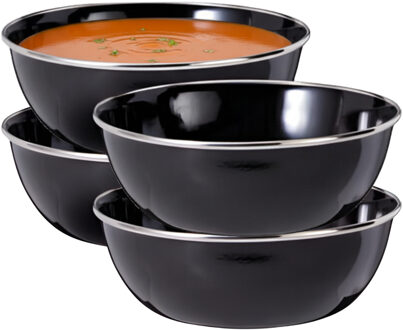 Redcliffs Kommenset - 4x stuks - zwart - 15 x 5 cm - emaille - kamperen/outdoor - schaaltjes