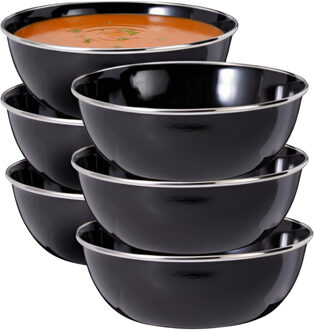Redcliffs Kommenset - 6x stuks - zwart - 15 x 5 cm - emaille - kamperen/outdoor - schaaltjes