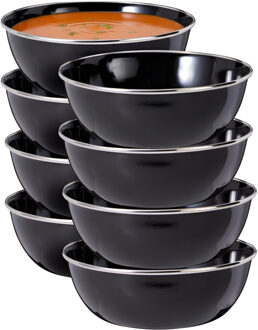Redcliffs Kommenset - 8x stuks - zwart - 15 x 5 cm - emaille - kamperen/outdoor - schaaltjes