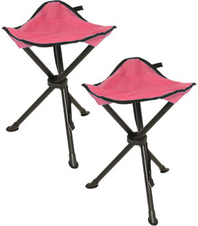 Redcliffs Opvouwbaar krukje - 2x - driepoot - camping/outdoor - rood - D34 x H40 cm