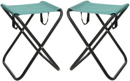 Redcliffs Outdoor Camping/outdoor krukje - 2x - Inklapbaar - groen - metaal/polyester - 30 x 60 cm