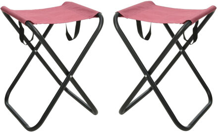 Redcliffs Outdoor Camping/outdoor krukje - 2x - Inklapbaar - roze - metaal/polyester - 30 x 60 cm