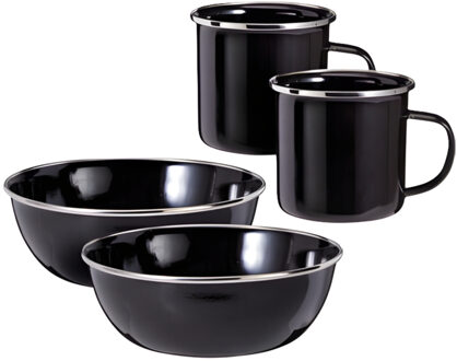 Redcliffs Outdoor servies - 4 delig - zwart - emaille - kamperen/outdoor
