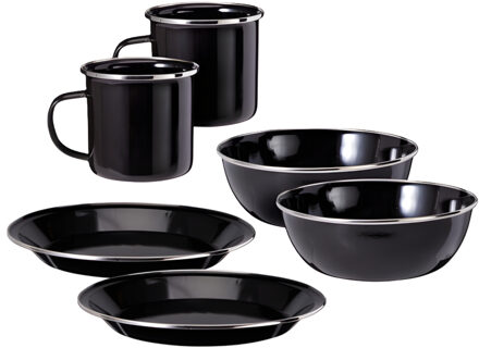 Redcliffs Outdoor serviesset - 6 delig - emaille - zwart/zilver - kamperen/outdoor