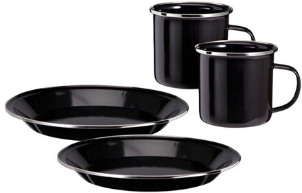 Redcliffs Recliffs Serviesset - 4 delig - emaille - zwart/zilver - borden en mokken - outdoor/camping