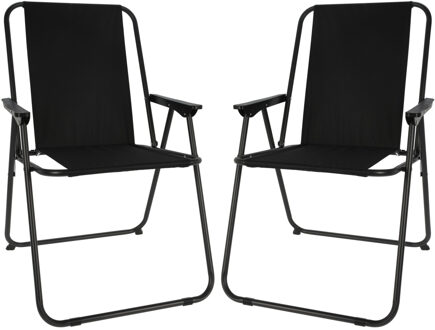 Redcliffs Stoel unica - 2x - zwart - opvouwbaar - 75 x 38 cm - metaal/polyester - campingstoel/tuins