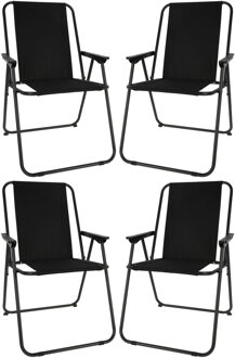 Redcliffs Stoel unica - 4x - zwart - opvouwbaar - 75 x 38 cm - metaal/polyester - campingstoel/tuins
