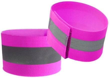 Reflecterende Bands Elastische Armband Polsband Enkel Been Bandjes Veiligheid Armband Voor Night Joggen Wandelen Fietsen Fietsen Running roos rood