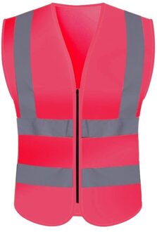 Reflecterende Veiligheid Vesten Voor Night Werkkleding Hoge Zichtbaarheid Werkkleding Man Vrouwen Outdoor Hardlopen Fietsen Sport Security Guard Roze