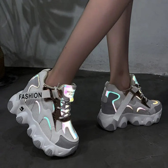 Reflective Women Sneakers Fashion Dad Shoes White Chunky Sneakers Platform Sneakers Womens Vulcanize Shoes Tenis Feminino 2020