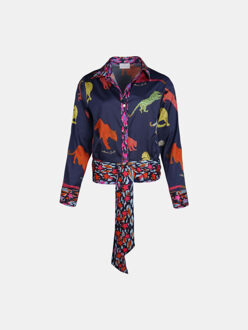 ® blouse antwerpen donkerblauw luipaard patches Veelkleurig - XS