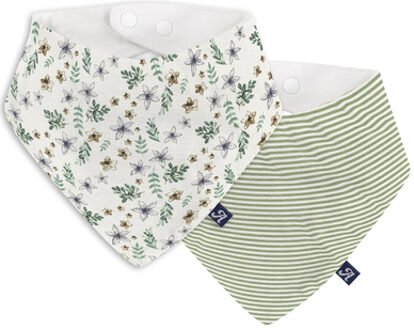 ® Driehoekige sjaal 2-pack Petit Fleurs groen/wit - One Size