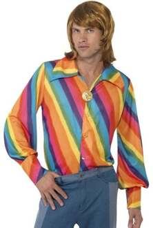 Regenboog 70s shirt - L Multikleur