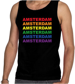 Regenboog Amsterdam gay pride / parade zwarte tanktop voor heren - LHBT evenement tanktops kleding L