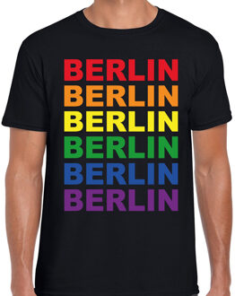 Regenboog Berlin gay pride zwart t-shirt voor heren XL
