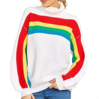 Regenboog Coltrui Truien Vrouwen Winter Jumpers Gebreide Kleding Mode Gestreepte Oversized Trui Vrouwelijke Verkoop # G30