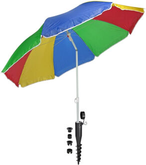 Regenboog gekleurde tuin/strand parasol 180 cm met grondharing van 45 cm