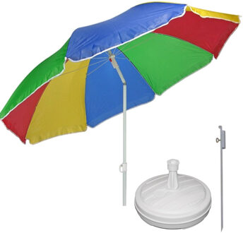 Regenboog gekleurde tuin/strand parasol 180 cm met grondharing van 50 cm - Parasols Multikleur