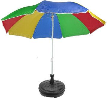 Regenboog gekleurde tuin/strand parasol - D180 cm - met antraciet voet van D42 cm