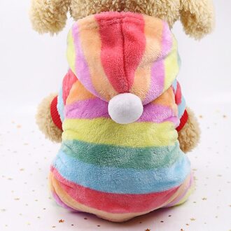 Regenboog Gestreepte Hond Jumpsuit Outfits Capuchon Zachte Flanel Winter Kerst Puppy Hond Warme Kleding Jas Teddy Kostuum Sml Xl XS