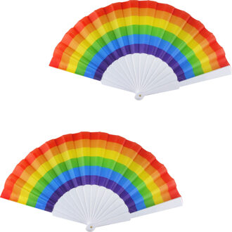 Regenboog Handwaaier - 2x - Pride vlag - LHBTI - Spaanse Waaier - 14 x 23 cm