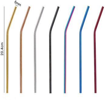 Regenboog Kleur Herbruikbare Metalen Rietjes 304 Rvs Rietje Set Met Cleaner Borstel Melk Drinkware Bar Party zilver elbow 1stk