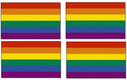 Regenboog kleuren vlag - 4x - 90 x 150 cm - polyester - met ringen