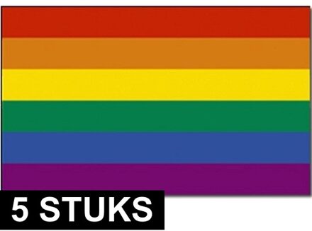 Regenboog kleuren vlag - 5x - 90 x 150 cm - polyester - met ringen