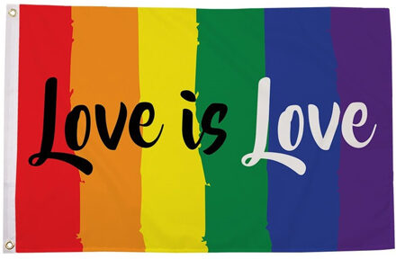 Regenboog LGBT vlag 90 x 150 cm Love is Love verticale strepen - Gay pride/parade feestversiering/feestdecoratie artikelen