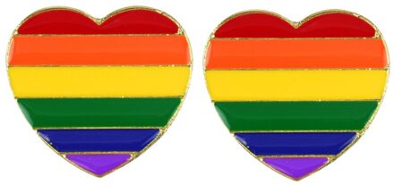 Regenboog pride hartje - 2x - metalen pin/broche - 3 cm - gay pride