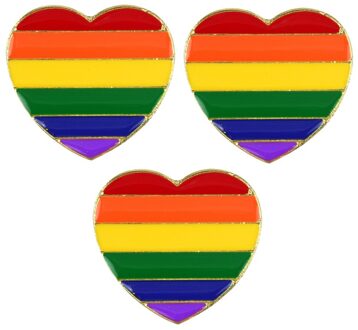 Regenboog pride hartje - 3x - metalen pin/broche - 3 cm - gay pride