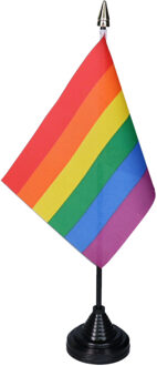 Regenboog Pride tafelvlaggetjes - 1x stuks - 10 x 15 cm vlag - met zwarte standaard