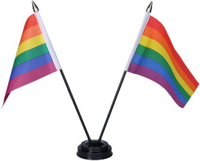 Regenboog Pride tafelvlaggetjes set 1x - dubbel op 1 standaard - 10 x 15 cm mini vlaggen