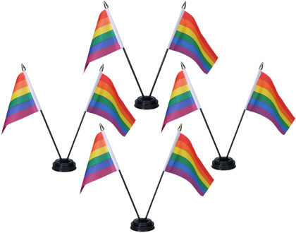 Regenboog Pride tafelvlaggetjes set 4x - dubbel op 1 standaard - 10 x 15 cm mini vlaggen