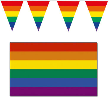 Regenboog pride vlaggen versiering set binnen/buiten 2-delig