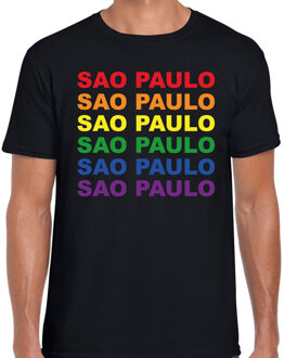 Regenboog Sao Paulo gay pride zwart t-shirt voor heren XL