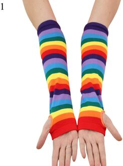 Regenboog Streep Lange Mouw Armen Zomer Vrouwen Meisjes Zonnebrandcrème Arm Mouw Katoen Vingerloze Wanten UV Mouw Houder Manchetten 1