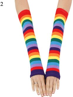 Regenboog Streep Lange Mouw Armen Zomer Vrouwen Meisjes Zonnebrandcrème Arm Mouw Katoen Vingerloze Wanten UV Mouw Houder Manchetten 2