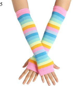Regenboog Streep Lange Mouw Armen Zomer Vrouwen Meisjes Zonnebrandcrème Arm Mouw Katoen Vingerloze Wanten UV Mouw Houder Manchetten 5