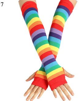 Regenboog Streep Lange Mouw Armen Zomer Vrouwen Meisjes Zonnebrandcrème Arm Mouw Katoen Vingerloze Wanten UV Mouw Houder Manchetten 7