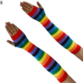 Regenboog Streep Lange Mouw Armen Zomer Vrouwen Meisjes Zonnebrandcrème Arm Mouw Katoen Vingerloze Wanten UV Mouw Houder Manchetten 8