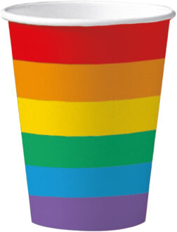 Regenboog thema bekertjes - 10x stuks - 200 ml - Papieren wegwerp servies - versieringen