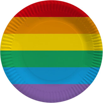 Regenboog thema feestbordjes - D23 cm - 10x stuks - Papieren wegwerp servies - Tafel versiering