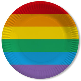 Regenboog thema feestbordjes - D23 cm - 20x stuks - Papieren wegwerp servies - Tafel versiering