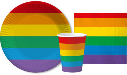 Regenboog thema servies pakket 10 borden/10 bekers/20 servetten