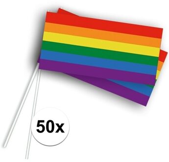 Regenboog zwaaivlaggetjes/handvlaggetjes 50x - 12 x 22 cm - Gay pride Multi