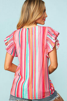 Regenboogstreep Flutter Mouw Blouse Klaproos